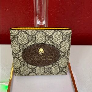Gucci Beige and Brown Monogram wallet Card Holder with box and dust bag and COA